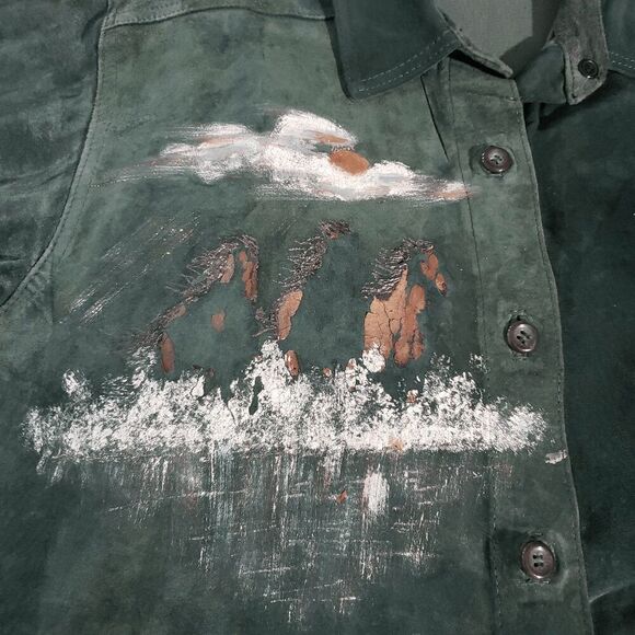 Wanted by Outlaws VTG Button Up Green Suede Shirt Jacket Women's M - Picture 8 of 8